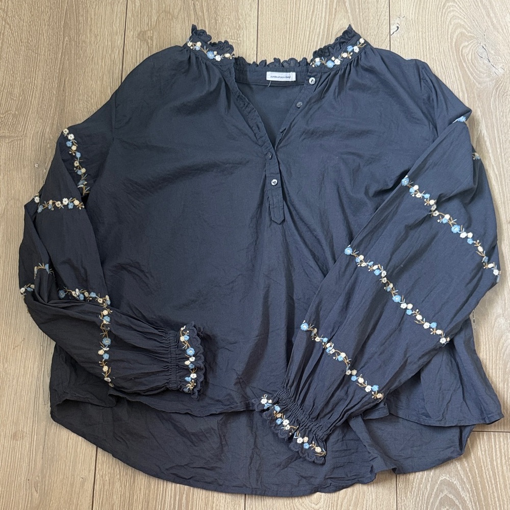 Unsubscribed Embroidered Long-Sleeve Peasant Blouse